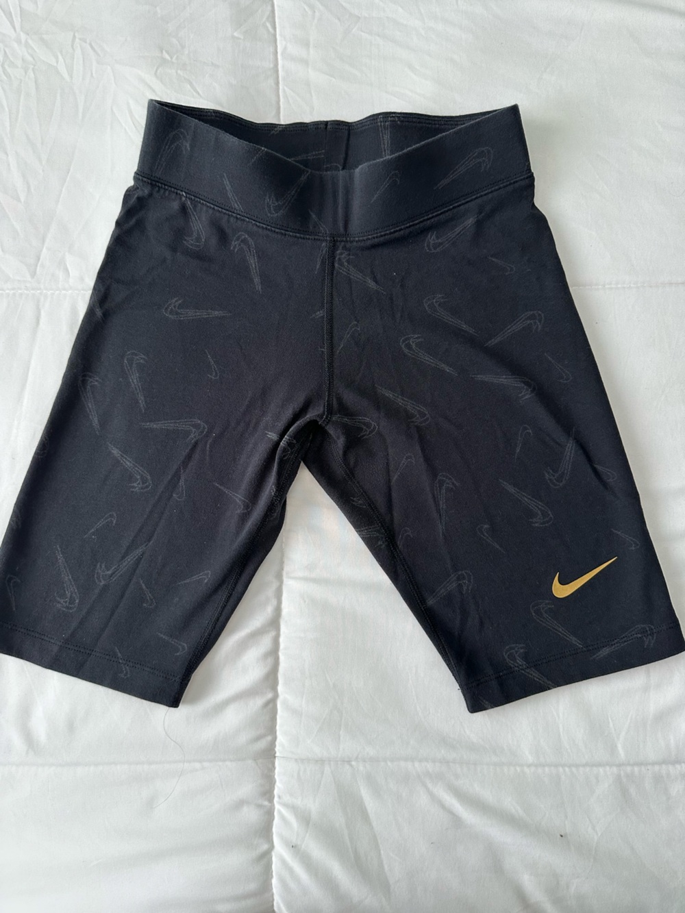 Nike Black Athletic Bike Shorts with Gold Swoosh